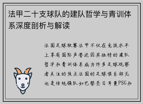法甲二十支球队的建队哲学与青训体系深度剖析与解读