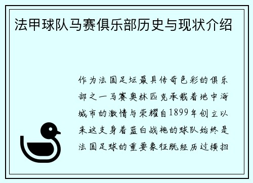 法甲球队马赛俱乐部历史与现状介绍
