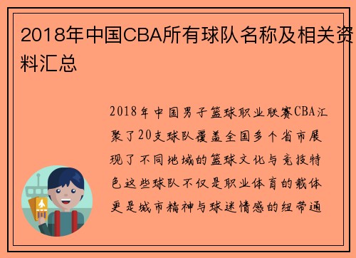 2018年中国CBA所有球队名称及相关资料汇总