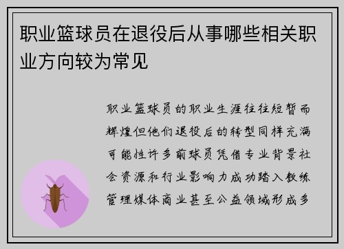 职业篮球员在退役后从事哪些相关职业方向较为常见